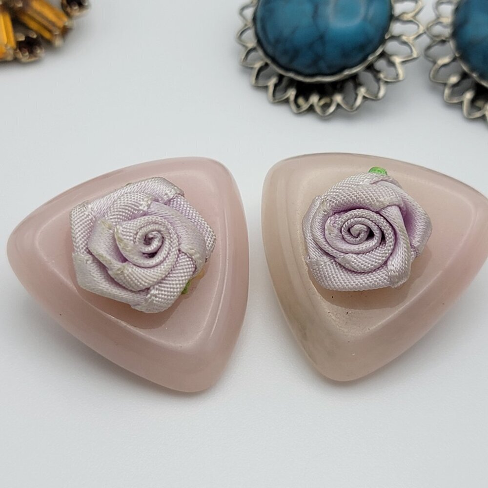 Vintage Clip On/Screw Back Earrings Lot Enamel Crystal Silver Gold Tone 8-Pair - Picture 6 of 10